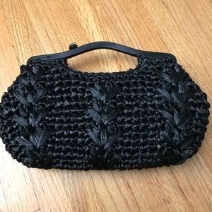Black vintage woven raffia clutch
